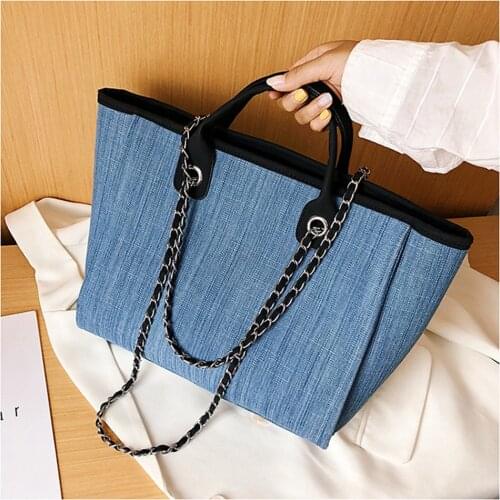 New Women Tote Bag Fashion Canvas Large Handbag Chains Shoulder Bags Ladies Big Messenger Bag Shopping Bag