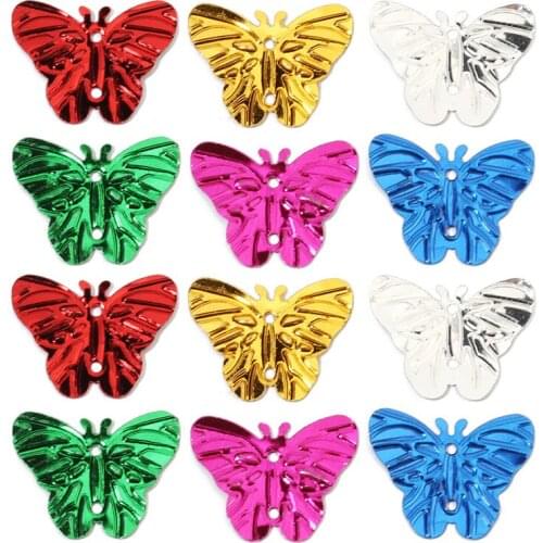 Wholesale Butterfly Sequin Pendant 17*22mm Mixed Color Randomly Animal 2 Hole Charms Connector for DIY Jewelry Findings