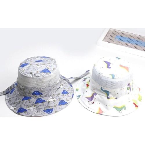 Popular Summer baby girls boys Fisherman Hat New Bucket Hats Korean cartoon Car dinosaur Bucket Hats Wearable on both sides