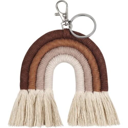 Weaving Rainbow Keychains for Women Tassel Macrame Keyrings Key Holder Jewelry 62KE
