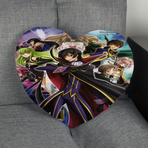 Custom Code Geass Lelouch of the Rebellion Heart Pillow Cover Zipper Pillowcase Cover Wedding Home Office Decorative DIY Gift