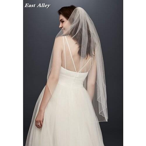 Simple One Tier Fingertip Wedding Bridal Veil with Pencil Edge
