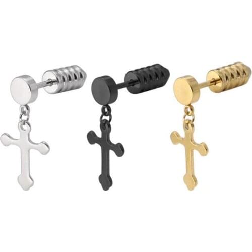 2Piece Stainless Steel Earring Studs Crosses Men jewelry Girl Boy Earrings Screw Stud Earings Novelty Body Piercing Jewelry