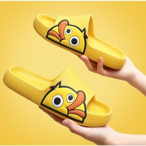 Cartoon Duck Summer Beach Slides Women Men Slippers Sandals Flip Flops Candy Platform Thick Soled Ladies Couples Bathroom Shoes
