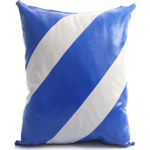 Blue-White Striped Lambskin Pillow Odorless-Soft Decorative Leather Cushion for Outdoor-Garden Decor Furniture for Home living