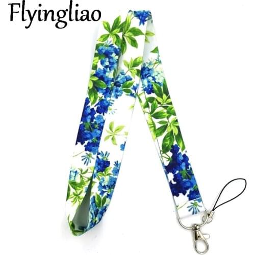 Blue Green Flowers Lanyard for Keys Phone Cool Neck Strap Lanyard for Camera Whistle ID Badge Cute webbings ribbons Gifts