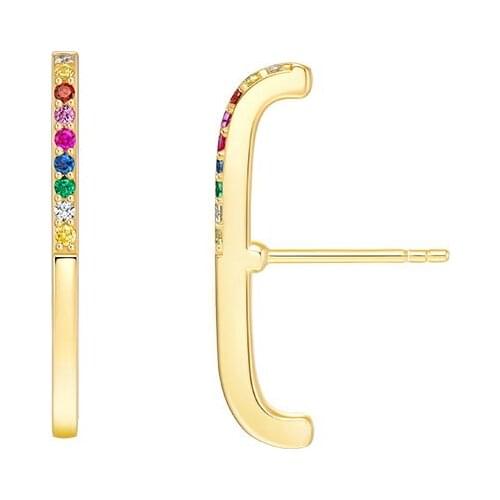 SOELLE New 925 Sterling Silver Gold Color Rainbow Stud Earrings Micro Pave Colorful Cubic Zirconia Stones Women Fashion Jewelry