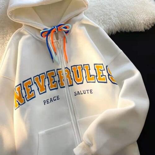 Zip Up Hoodie Color Drawcord Letter Print Vintage Hoodies Women Black Tops Japanese Fashion Casual Thin Autumn Clothes for Teens