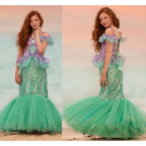 Vintage Mermaid Flower Girls Dresses 2019 New Lace Appliqued Lace Girl Pageant Dress Floor Length Cheap