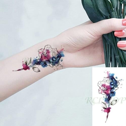 Waterproof Temporary Tattoo Sticker Rose Watercolor Flower Small Body Art Flash Tatoo Fake Tatto for Kids Men Women