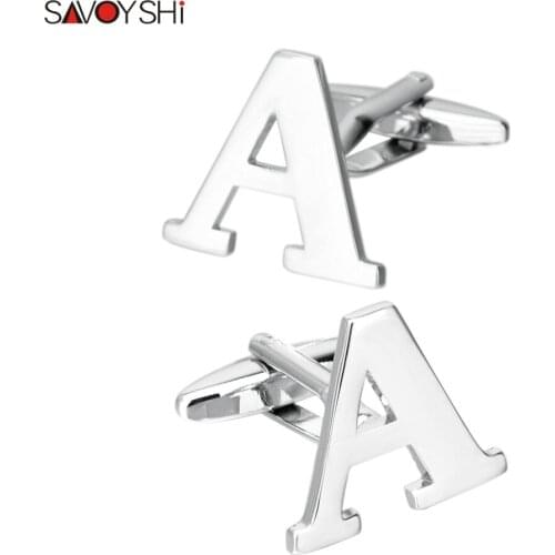 SAVOYSHI Silver-color 26 Letters Cufflinks for Mens Shirt Accessories High Quality Cufflinks Brand Retail&Wholesale Jewelry