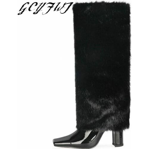 Womens Knee High Boots Winter Warmest Suede Pointed Toe Crude Heel Female Shoes Slip-on Banquet High Quality Soft Botas Mujer