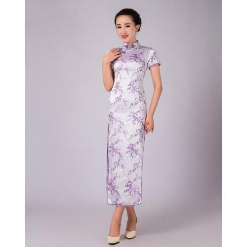 High Quality Print Flower Short Sleeve Long Women Cheongsam Sexy Female Party Dress Women Chinese Ancient Dress Chinese Qipao 16