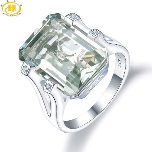 Hutang 11ct Green Amethyst Engagement Rings Natural Gemstone 925 Sterling Silver Ring Fine Elegant Jewelry for Women Gift New