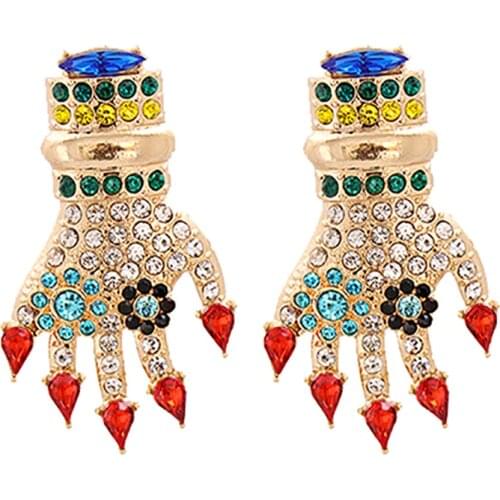 ZHINI Personality Gothic Palm Dangle Drop Earrings for Women 2021 New Fashion Colorful Crystal Long Earring Party Jewelry Gift