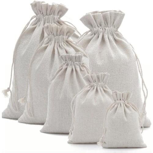50pcs white Jute Drawstring Gift Bags Linen Jewelry Packaging Bag Wedding Birthday Party Decoration Candy Favor Pouch