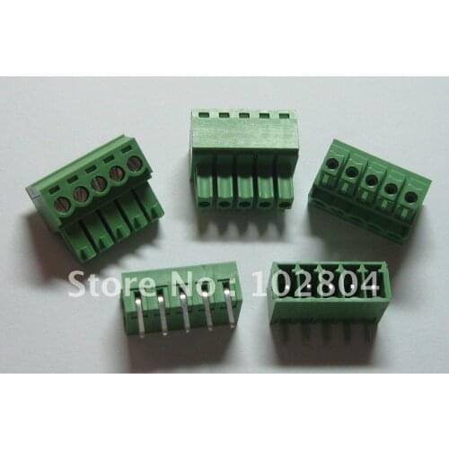 60 pcs Angle 5pin/way Pitch 3.5mm Screw Terminal Block Connector Green Color Pluggable Type with angle pin