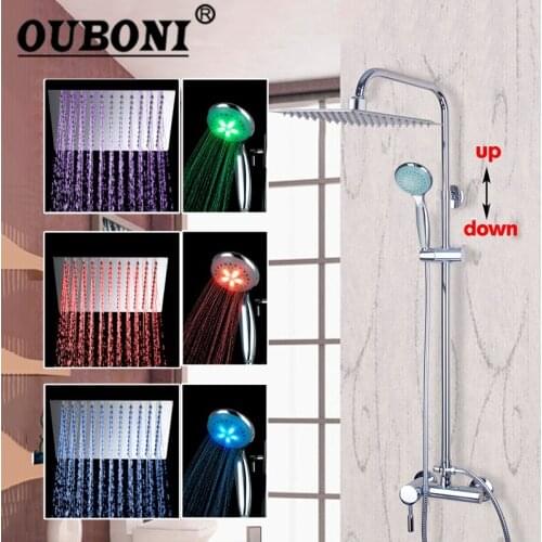 8" Chrome Bathroom Faucets Bath Shower Tub LED Rainfall Shower Head W/Hand Spray Shower Mixer Set Faucets