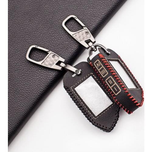For Sher-khan Mobicar A Mobicar B Safety In Two Sense Car Alarm System Russian Version 100% Leather Key Chain Case Protect Cover