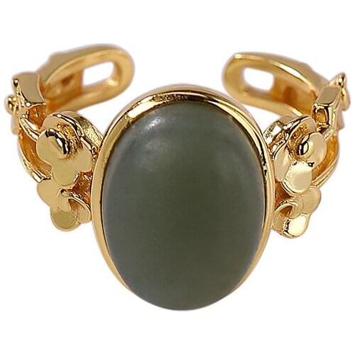 BAIFUMING 925 gold plated natural Hetian jade Qiemo blue ring vintage Lucky Cloud Hollow Womens Open ring