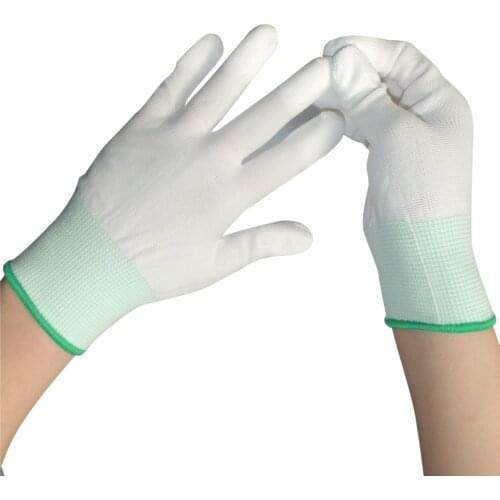 Free Shipping 10Pairs/lot Nylon PU Finger Coated Gloves White Coated Glove Anti-static Gloves Clean Knitted Gloves
