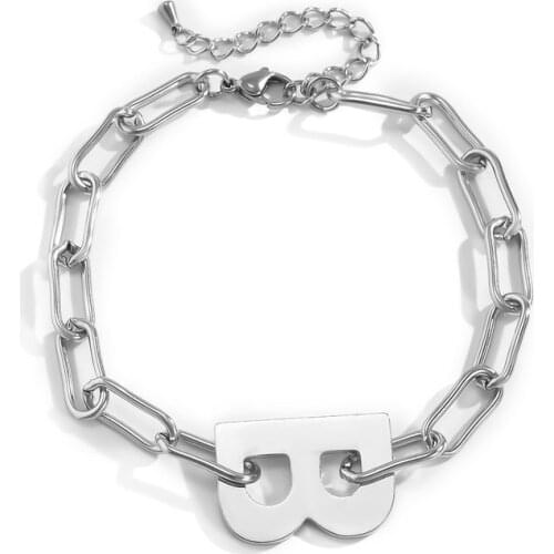 POTCET Unisex Stainless Steel Letter B Hollowed Titanium Steel Bracelet Geometric Retro Hip Hop Party Jewelry