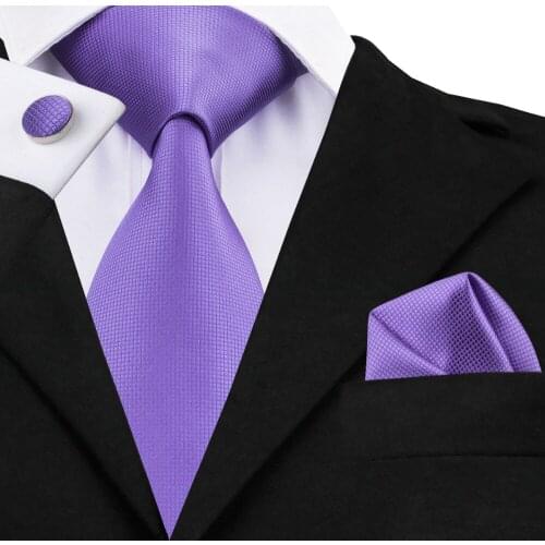 C-416 Fashion Purple Solid Tie Hanky Cufflinks Silk Necktie Formal Business Wedding Party Ties For Men 8.5cm Width