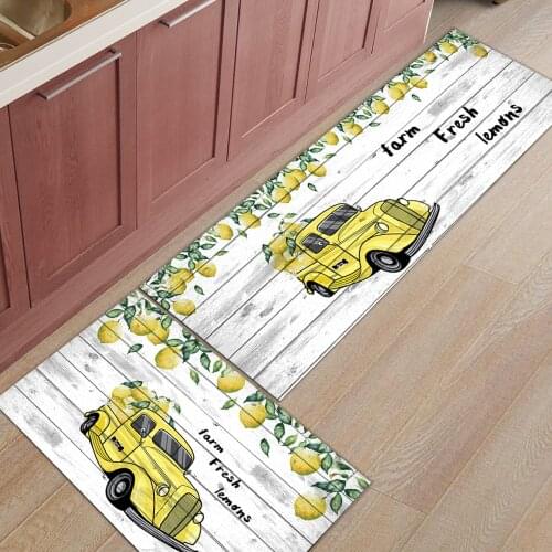 Lemon Truck Wooden Board Texture Kitchen Mat Bathroom Non-slip Door Mat Modern Home Decor Rugs Living Room