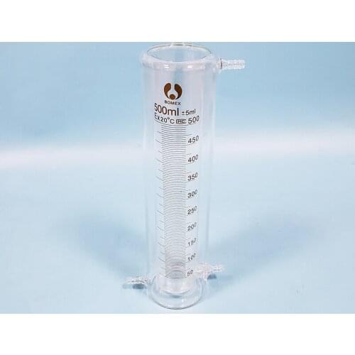 High borosilicate glass double-deck measuring cylinder 500ml,Laboratory Glass Jacket-layer cylinder,Mezzanine cylinder
