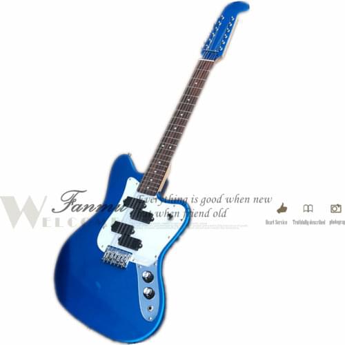 Free shipping custom 12 string guitar,metal blue,basswood body,maple neck,black pickups,white pickguard,chrome button