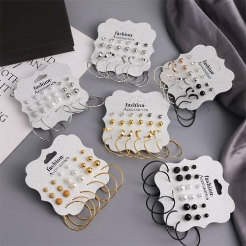 EN 18 Pairs Minimalist Mixed Small Earrings Set Pearl Zircon Rhinestone Geometric Ear Hoop Ring for Women Girls Jewelry Gifts