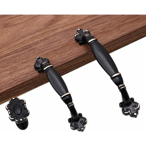 European Fuji Black Wardrobe Handle American Cabinet Drawer Wine Cabinet Door Handle Black Gold Edge Single Hole