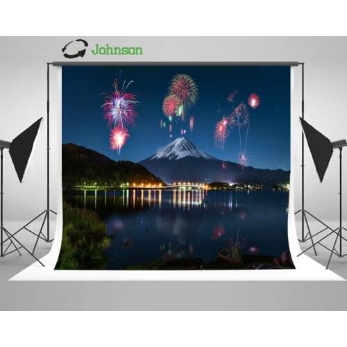 Fuji Mountain Firework Festival Lake Japan background polyester or Vinyl cloth High quality Computer print wall backdrop