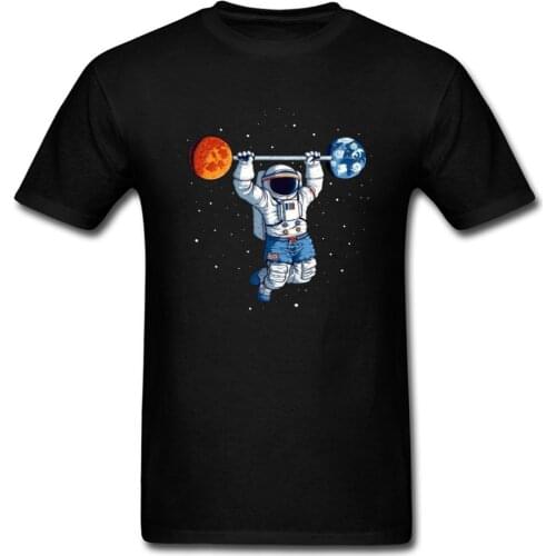 Workout T Shirts Spaceman Weight Lift Oversized Men T-Shirt 100% Cotton Adult Tops Earth Mars Astronaut Print Novelty Clothes