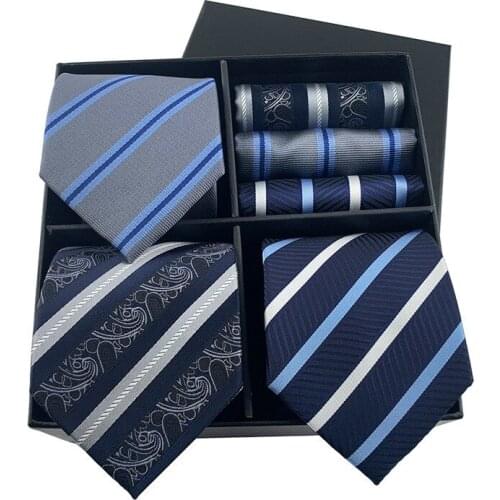 New mens gift box tie handkerchief fashion business Stripe paisley necktie pocket square set luxury box packaging