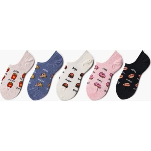Hamburger Pizza Sandwich French Fires Donut Food Invisible Socks Summer Boat No Show Non-Slip Women Short Low Silicone Socks
