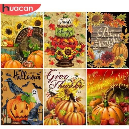 HUACAN Full Square Diamond Embroidery Halloween Pumpkin Diamond Rhinestones Painting Cartoon Diamond Mosaic Sunflower Home Decor