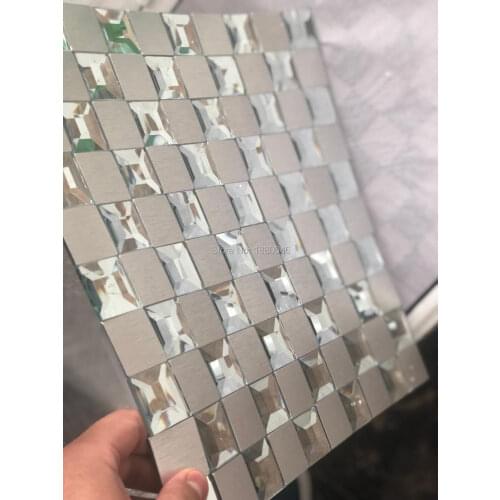 Metal glass mosaic tile interior decoration items sidewalk tile bathroom wall tile 3D super white art galss wall mosaic