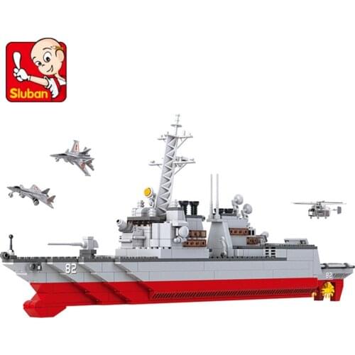 615PCS SLuban 0390 Aircraft Carrier Battle Group Destroyer Aircraft Carrier Model Assembled Building Blocks Toy Gift