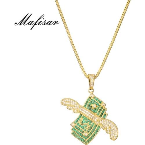 Mafisar 2021 New Money Cubic Zircon Iced Out Chain Flying Cash Hip Hop Jewelry Pendant Necklace For Men Women