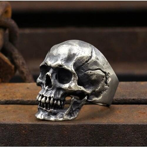 Mens Gothic Silver Color Calvarium Skull Ring 316L Stainless Steel Biker Ring Motorcycle Heavy Punk Fashion Jewelry