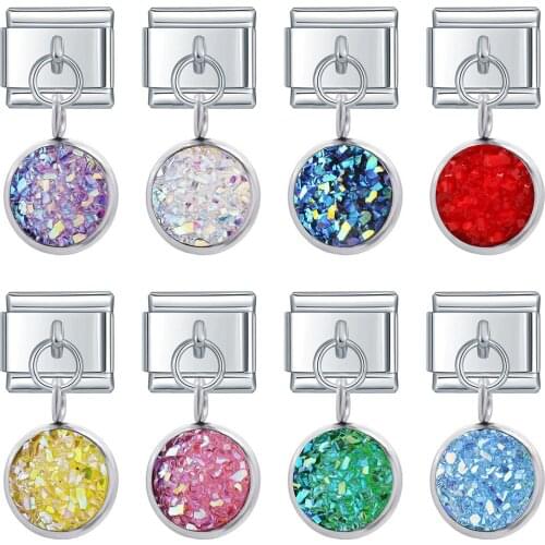 Hapiship 2021 Original Daisy Round Resin Shiny Italian Charm Links Fit 9mm Stainless Steel Bracelet DIY Making Jewelry DJ311