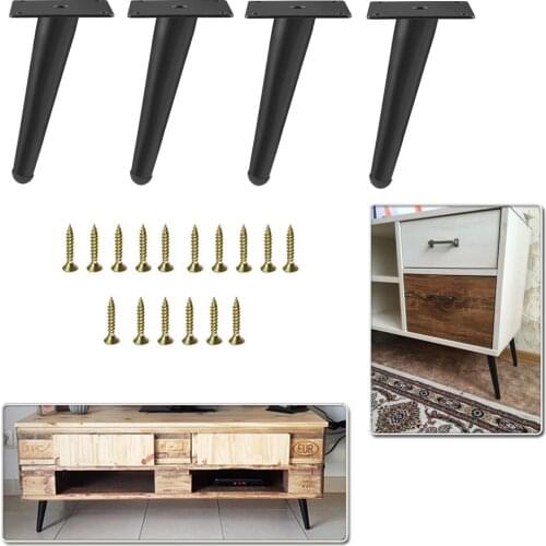 4/1PCS Metal Furniture Legs Feet Black Iron Table Cabinet Chair Sofa Foot Straight Oblique Leg12/15/20/25/30/35/40CM with screws