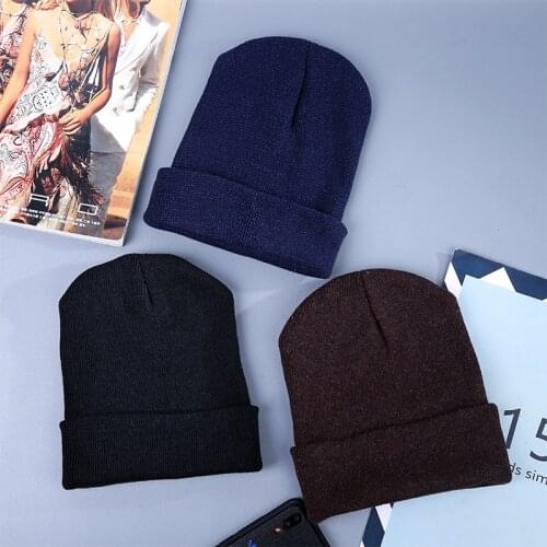 Pure Color All-match Knitted Hat Autumn and Winter Thickening Warmth Light Board Curling Hedging Melon Leather Hat Mens Beanie