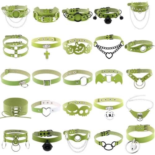 Green Heart Choker Sexy Collar Necklaces for Women Studded Goth Black Tassel Pendant Girls Party Club Gothic Halloween Jewelry