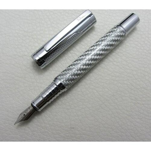 Fuliwen Fountain Pen Silver Carbon Fiber M Nib Level Heavy Pen F9018