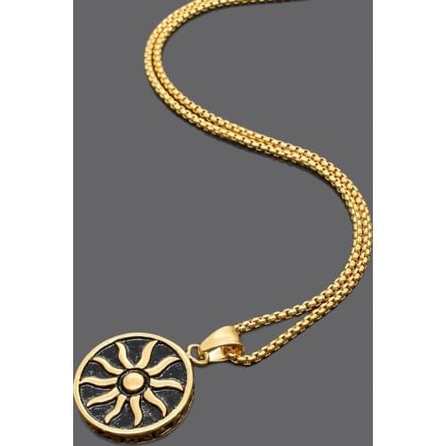 Gift Hiphop Classical Totem Amulet Sun Necklace For Women Stainless Steel 2021 Mens Jewelry Round Pendant Necklace PA024