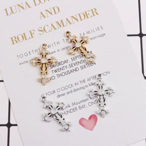 10PCS/Lot Metal Pendants Silver Gold Color Charms Crosses Shape DIY Charm With Rhinestone Charms For DIY Jewelry Making