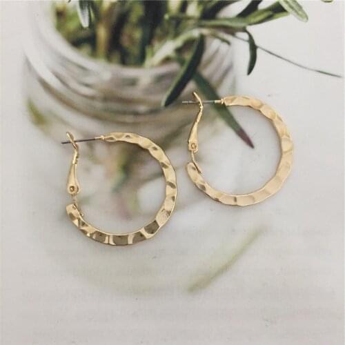 Casual Gold Color Plating Hammered Effect Hoop Earrings For Women Girl Basic Casual High Quality Accessory