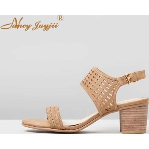 Nancyjayjii Women Shoes Ladies Sandals Adult Super High Square heels Ankle-Wrap Buckle Solid Sexy Mature Party Novelty 2019